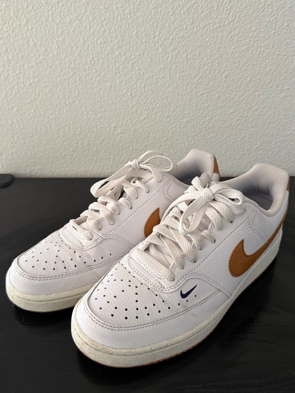 Nike Women’s White Casual Sneakers with Tan Swooshe